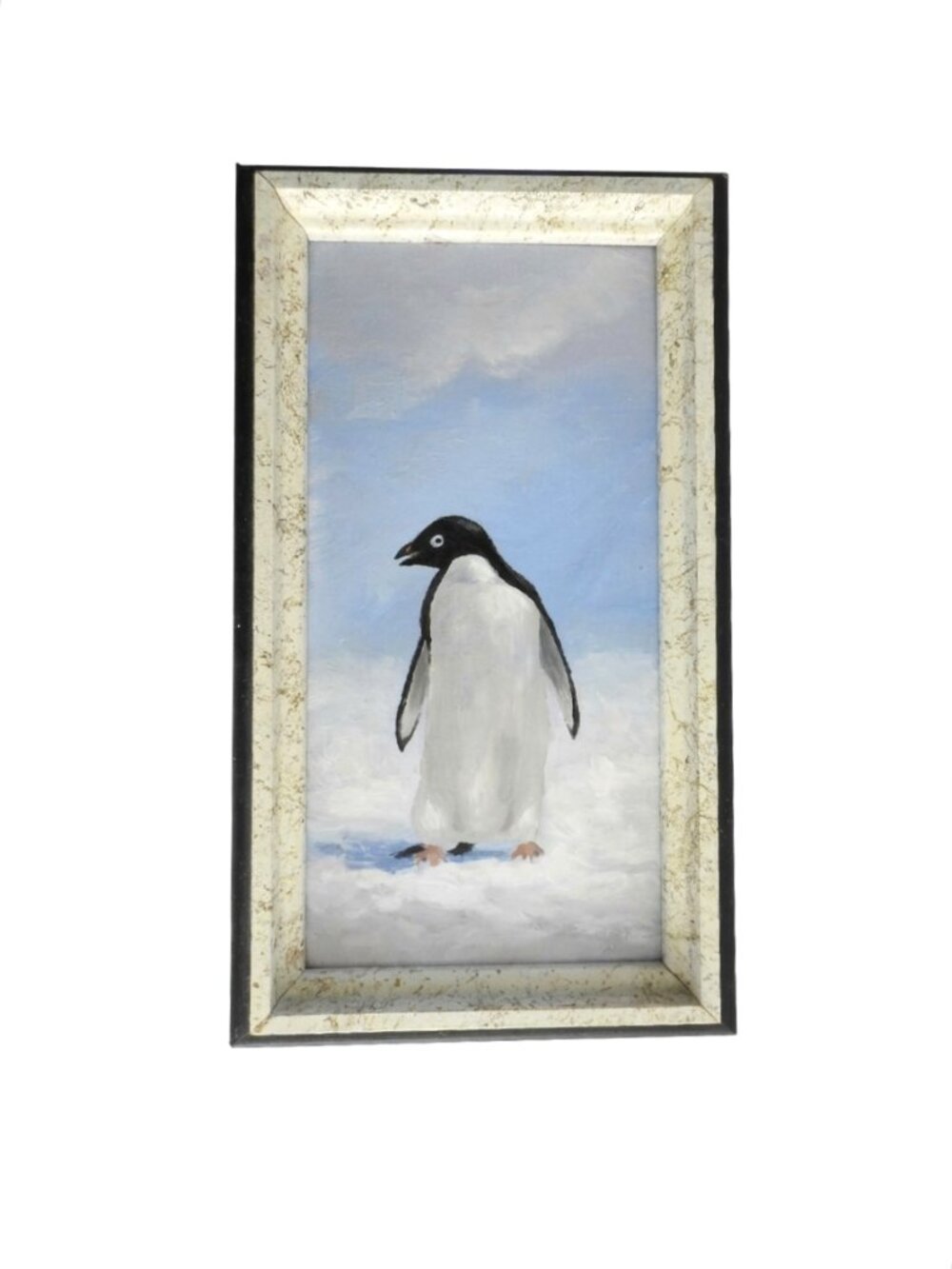 VTG Original Penguin Oil Painting Framed 5.5x9 Schatz Robideaux California Art